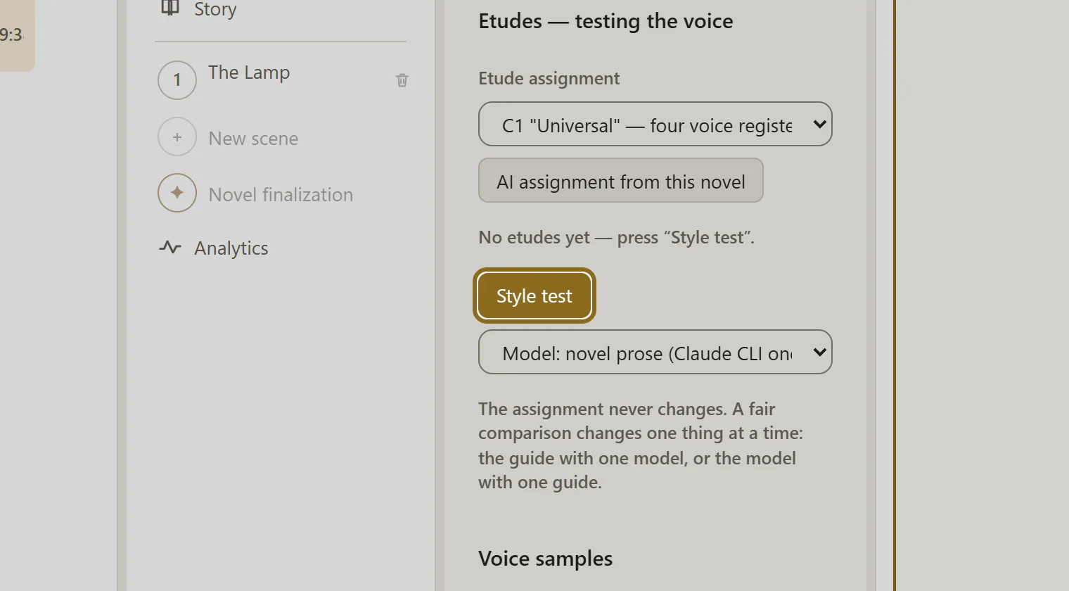 Screenshot for step 3: Choose the brief for the test and click “Style test”.