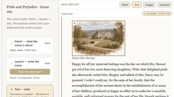 The AuthorCat demo: a scene of Pride and Prejudice with its illustration