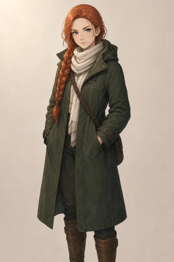 Anime · warm — the heroine in full length on a neutral backdrop