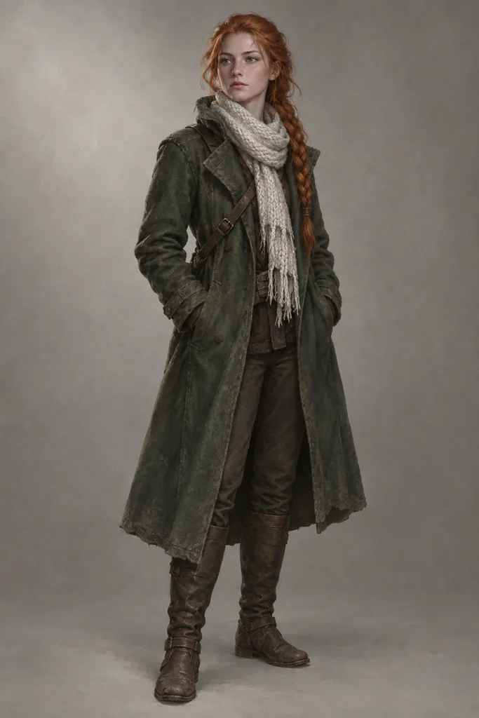 CG · concept art — the heroine in full length on a neutral backdrop