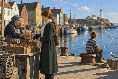 Classics · quiet realism (style): a sunny morning on the quay: the heroine, a market woman and a boy