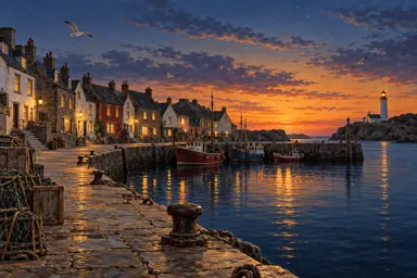 Classics · anecdote cover (style): an empty harbor town at dusk