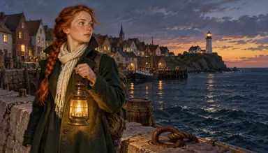 Classics · anecdote cover (style): the heroine with a lantern on the pier at dusk