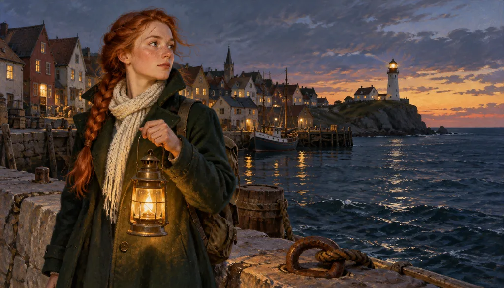 Classics · anecdote cover — the heroine with a lantern on the pier at dusk