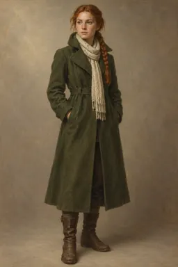 Classics · narrative scene (style): the heroine in full length on a neutral backdrop