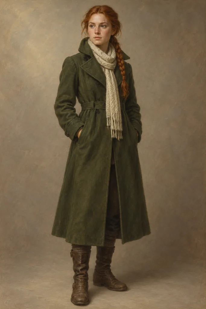Classics · narrative scene — the heroine in full length on a neutral backdrop