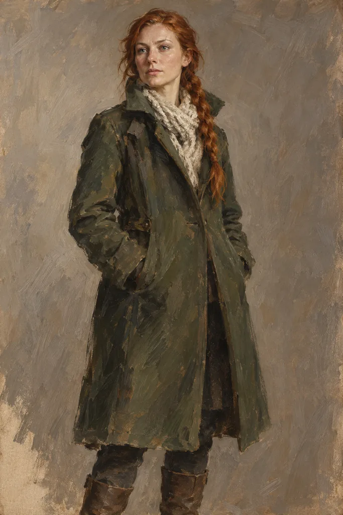 Classics · illustrator’s oil study — the heroine in full length on a neutral backdrop