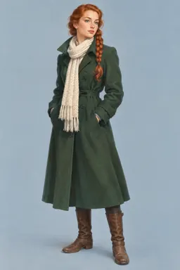 Retro US · glossy gouache (style): the heroine in full length on a neutral backdrop