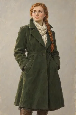 Retro USSR · sunlit painting (style): the heroine in full length on a neutral backdrop