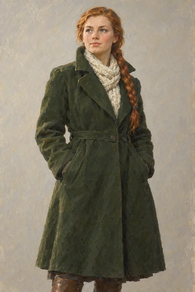 Retro USSR · sunlit painting — the heroine in full length on a neutral backdrop